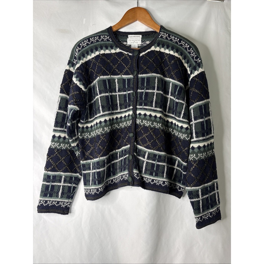 Vtg Christopher & Banks M Button Front Geometric Cardigan Sweater Grandmacore